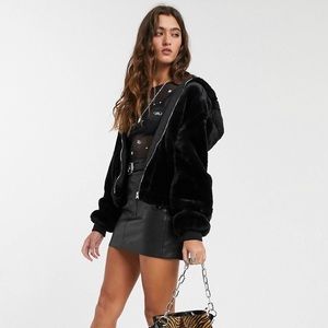Bershka Faux Fur Hooded Jacket